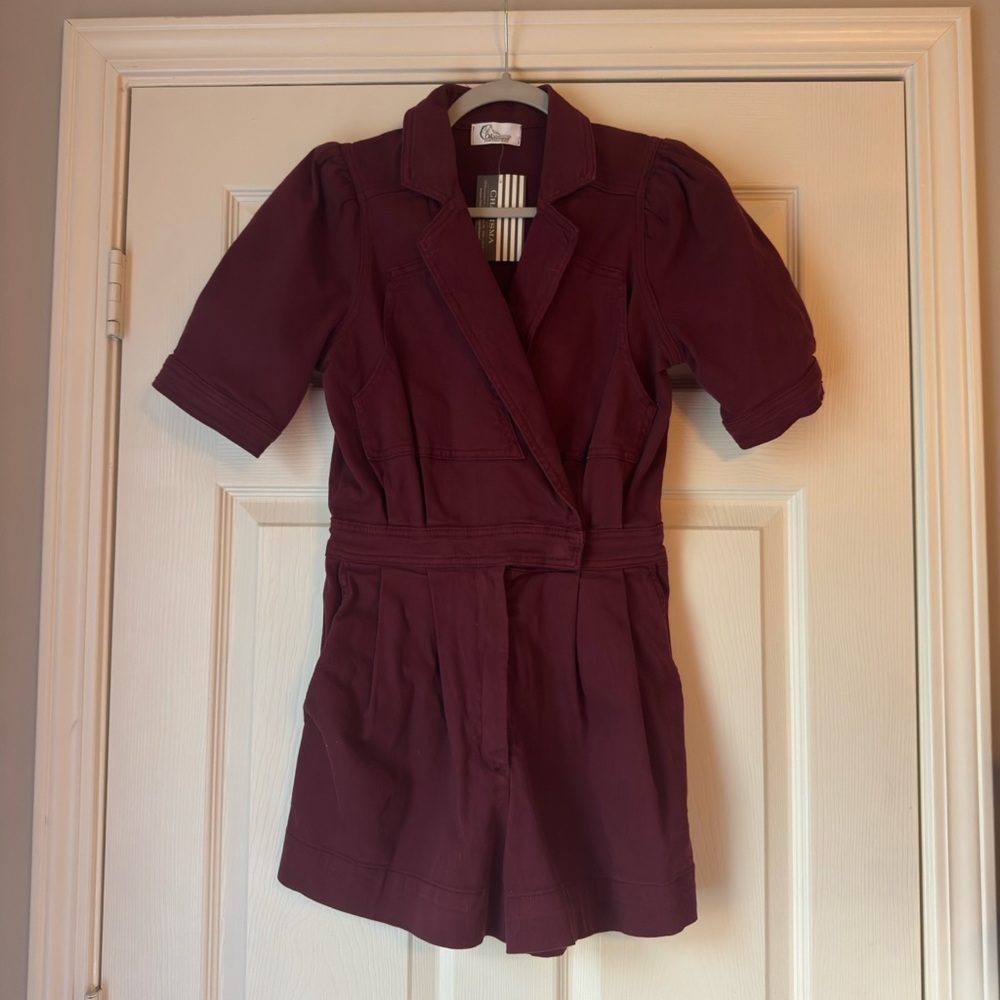 Boutique Burgundy Short Sleeve Denim Romper